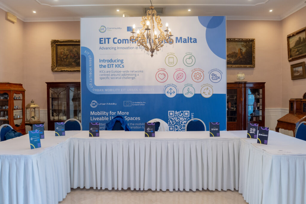 The EIT Community backdrop introducing the EIT Knowledge and Innovation Communities at Villa Arrigo.