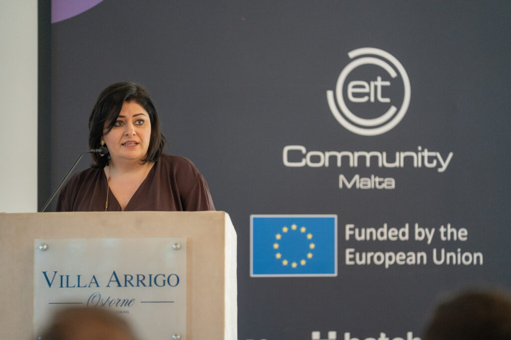 An address at the Villa Arrigo podium during the opening.
